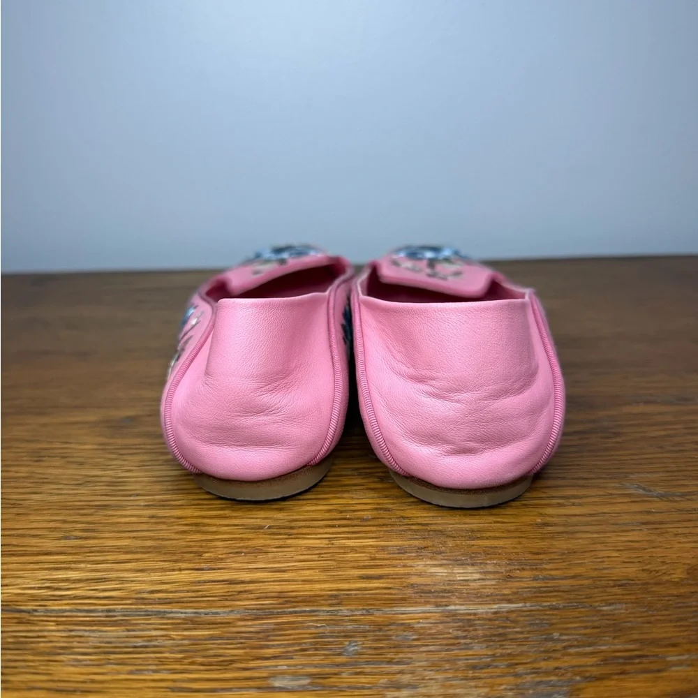 Alexander Mcqueen Size 37 • Pink Embroidered Ballet Loafer Flats Leather.